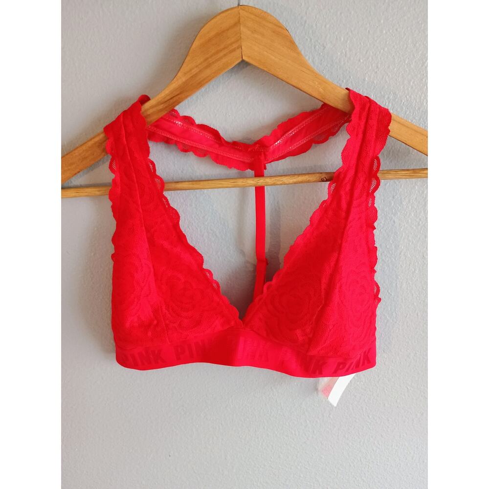 Women's Bralette Red Lace Pink Size Medium